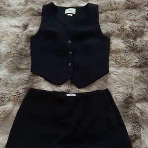 Black Women's Mini Skirt and Vest Set - Classic Versatile Style